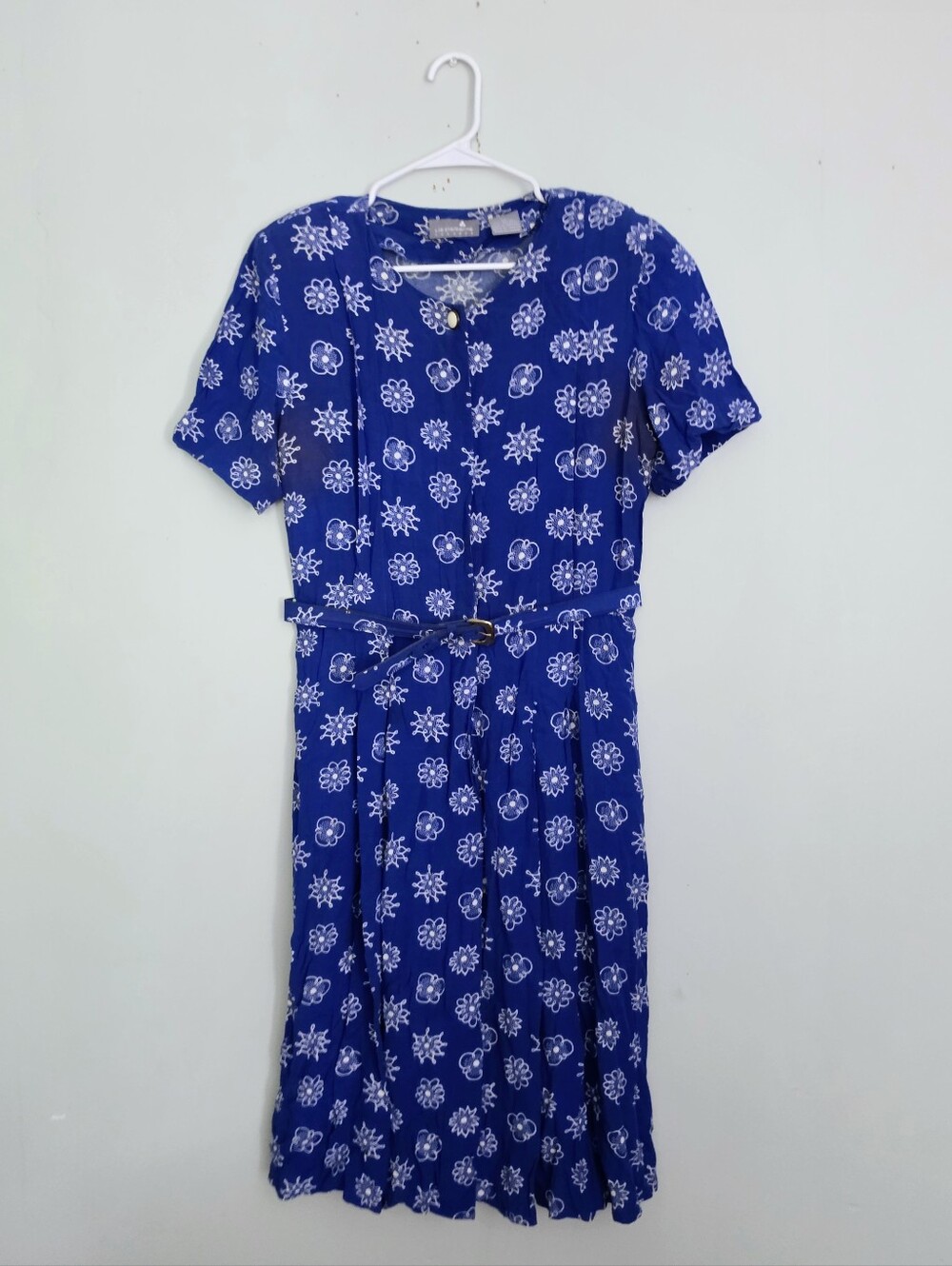 Vintage Liz Claiborne Blue Floral Belted Midi Dress